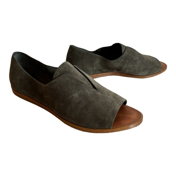 1 State Cassidee Olive Green Suede Leather Open Toe Slip On Flats Women Sz 7.5 M - Picture 1 of 13